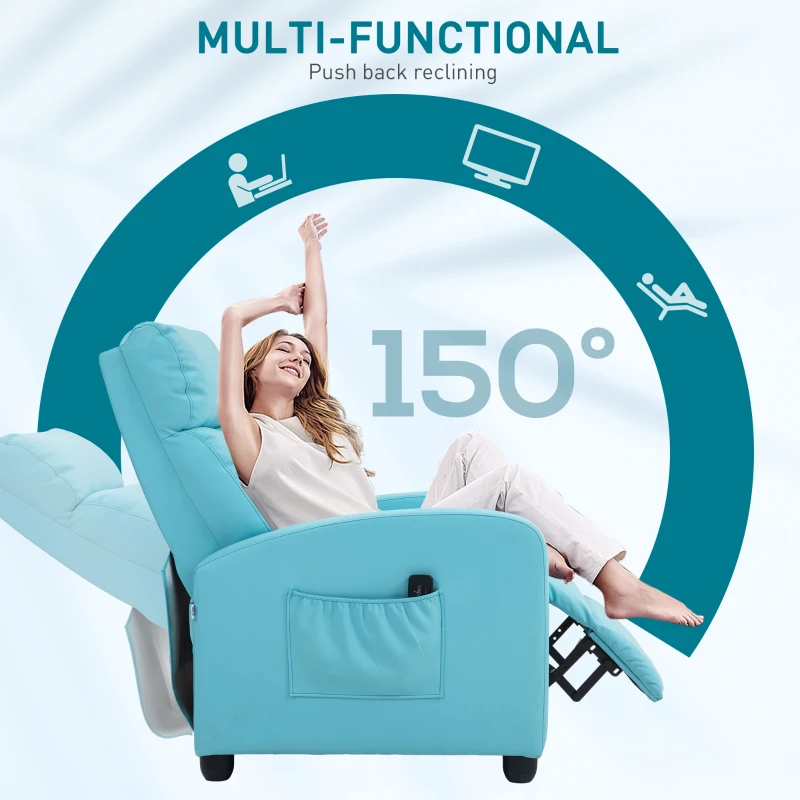 HOMCOM Fotoliu de Masaj cu 8 Moduri și 5 Intensități, Suport pentru Picioare și Telecomandă, 68x88x98 cm, Albastru(m-5)
