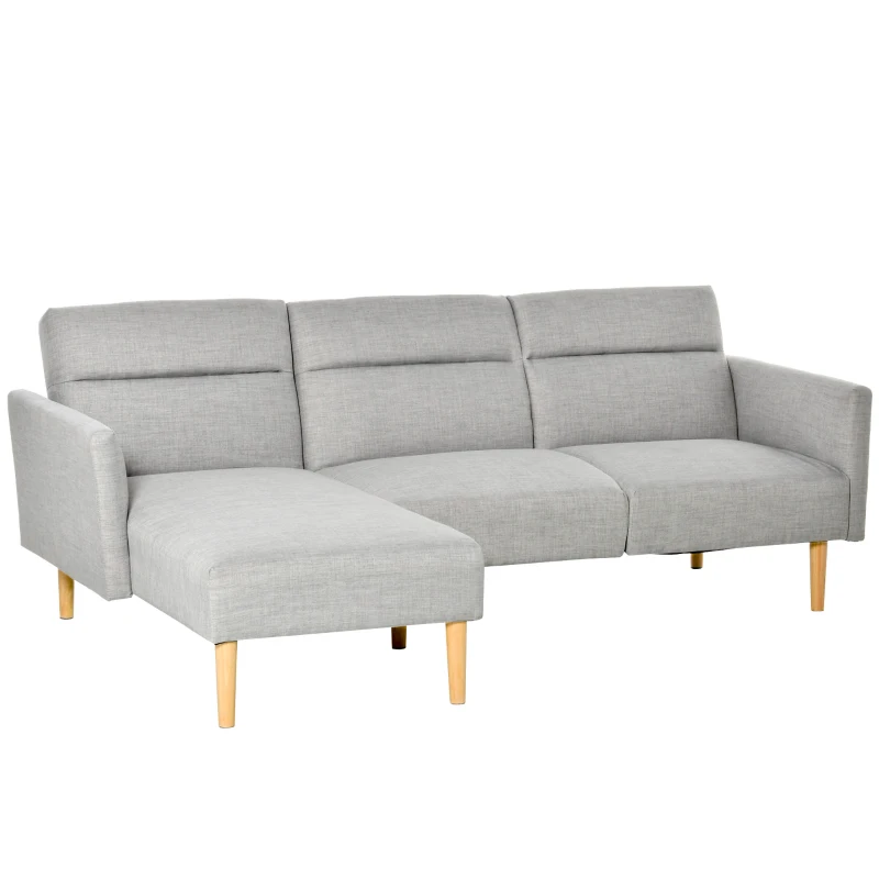 HOMCOM Divano Letto 3 Posti, Divano Angolare in Tessuto Grigio con Schienale Regolabile, Stile Scandinavo, 207x146x80cm