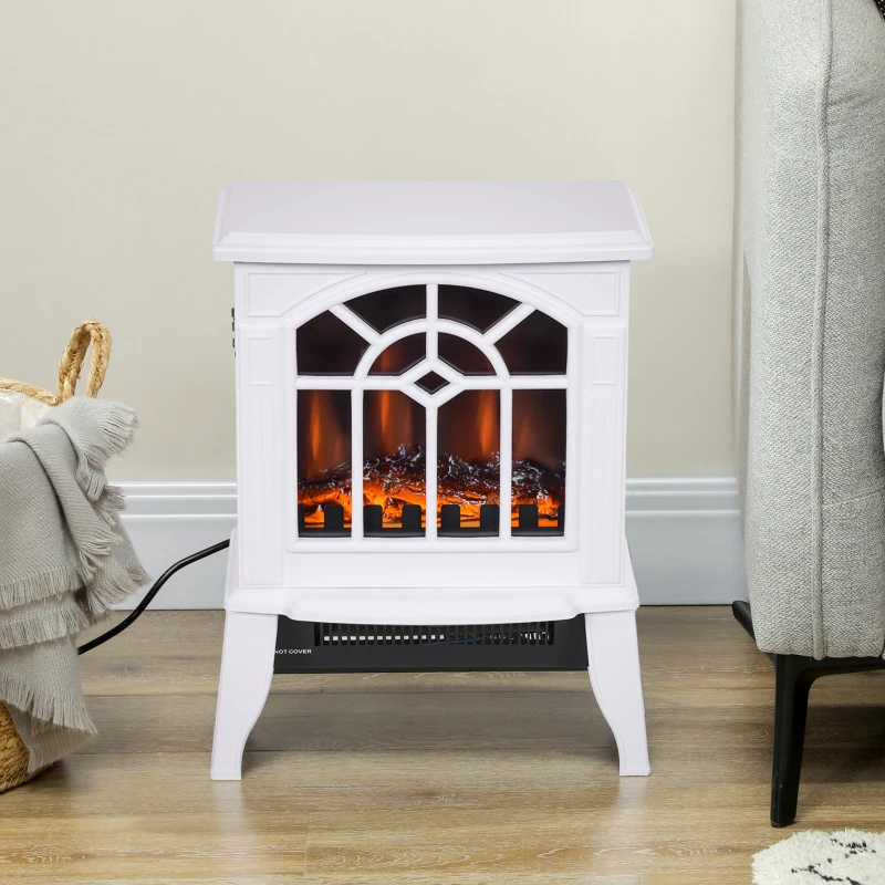 HOMCOM Lareira Elétrica Portátil 1000/2000W com Simulação de Chama Termostato e Proteção de Superaquecimento 36,5x24x46 cm Branco