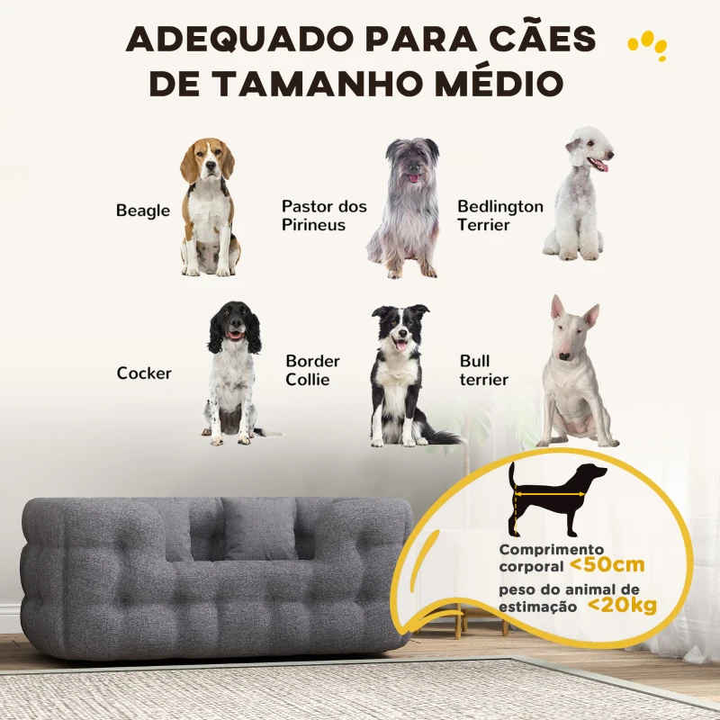 PawHut Cama para Cães Médios Cama para Animais de Estimação com 2 Almofadas Cama para Cães com Base Antiderrapante 90x60x35 cm Cinza