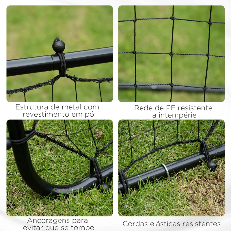 HOMCOM Rede de Rebote de Metal com Ângulo Ajustável e 20 Cordas Elásticas para Treinamento de Futebol 96x80x96 cm Preto