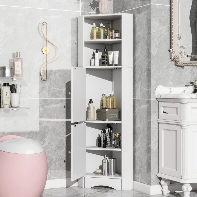 Badezimmerschrank - Eck-Badschrank 36x36x155 cm, Wasserdichter Eckschrank für Bad, Minimalistischer Kleinschrank für Badezimmer, Weiß