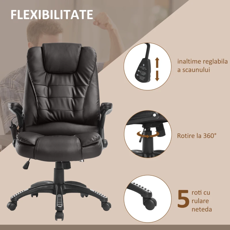 Homcom Fotoliu Birou 62×68×111–121 cm – Masaj, incalzire & Reglaj Electric