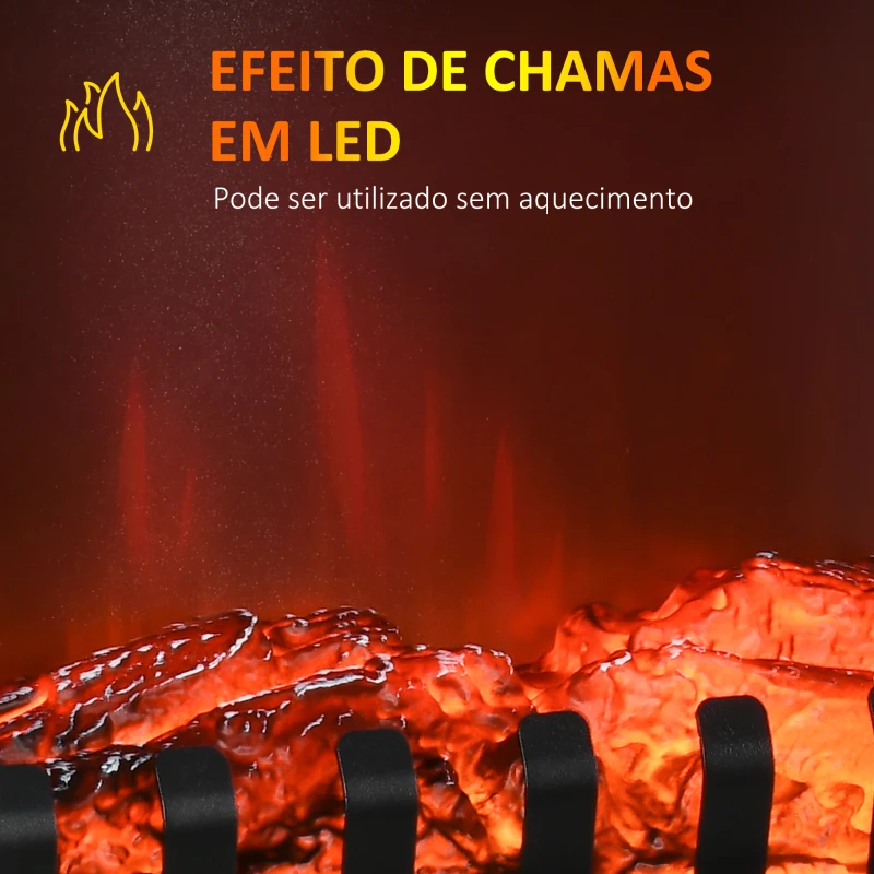 HOMCOM Lareira Elétrica 1000W/2000W com Luzes LED Chamas Realistas e Proteção Contra Superaquecimento para 15-20 ㎡ 60x37x60,5 cm Preto