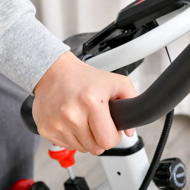 HOMCOM Cyclette Professionale, Bici da Spinning,Cyclette da Camera Regolabile con Schermo LCD e Portabicchieri, Volano 8kg, Bianco