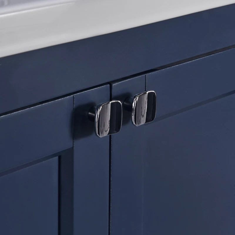 Meuble de salle de bain avec lavabo simple et meuble sous-vasque 61 cm, lavabo en céramique, patins antidérapants, étanche et résistant à l'abrasion, 61×46×90 cm, Bleu Marine