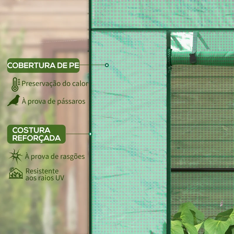 Outsunny Estufa de Exterior com Janelas de Malha e Porta com Fecho de Correr Estufa para Cultivar Plantas e Flores 196x77x197 cm Verde