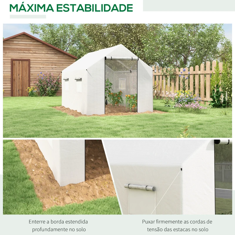 Outsunny Estufa tipo Túnel 2x3x2 m Estufa de Exterior com 4 Janelas de Malha e Porta com Fecho de Correr Estufa para Cultivos Anti UV Branco