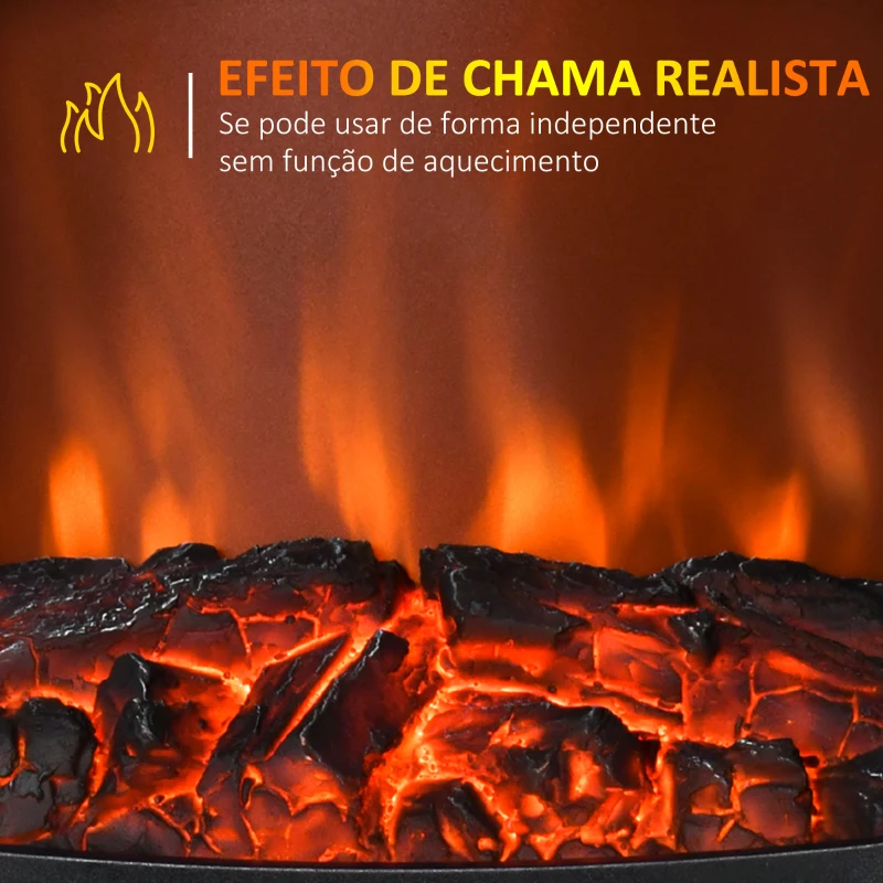 HOMCOM Lareira Elétrica 900W/1800W com Temperatura Ajustável e Proteção Sobreaquecimento para 20-25 ㎡ 39x26x54,8 cm Preto