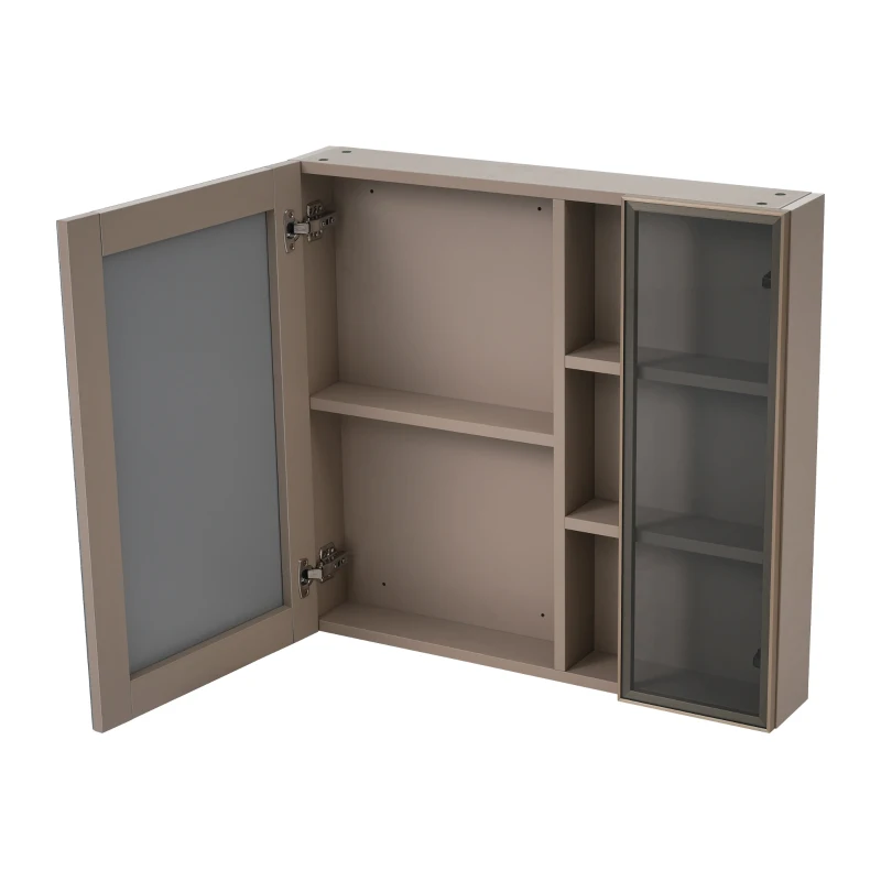 Armoire de salle de bain avec étagères, design en cadre métallique, armoire de rangement derrière le miroir, 80×12×75 cm,Brun clair