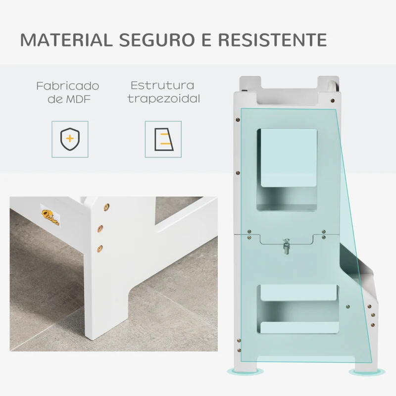 HOMCOM Torre de Aprendizagem para Crianças de Madeira Convertível em Secretária com Ardósia e Barra de Segurança 42x44x86 cm Cinza