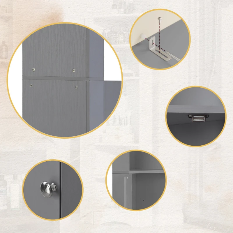 Badezimmerschrank - Eck-Badschrank 36x36x155 cm, Wasserdichter Eckschrank für Bad, Minimalistischer Kleinschrank für Badezimmer, Grau