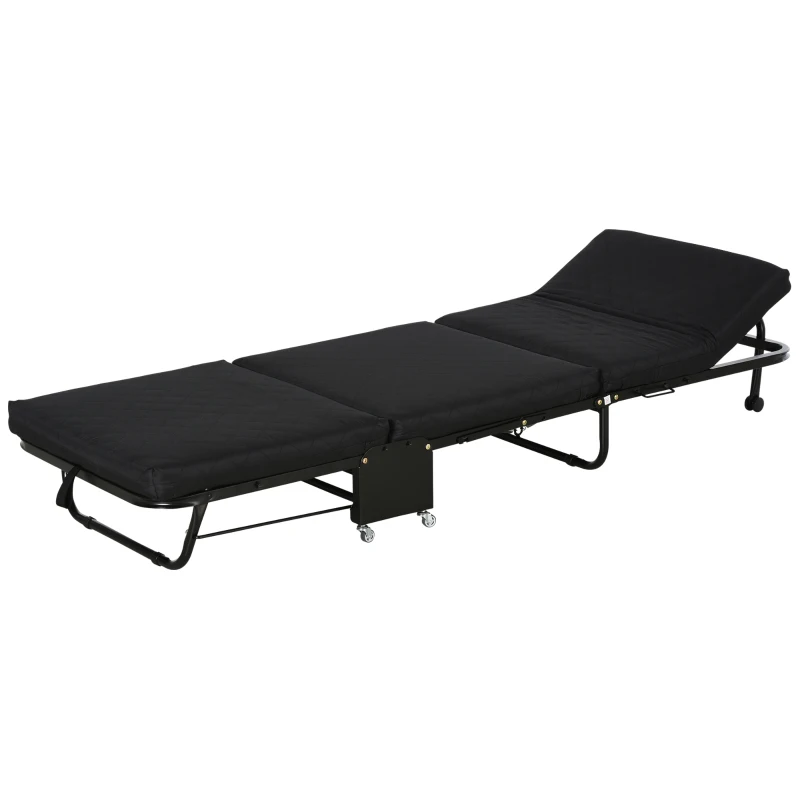 HOMCOM Cama Dobrável 184x65 cm Cama Dobrável Ajustável em 5 Níveis Rodas Universáis e Estrutura de Metal Carga 120 kg Preto