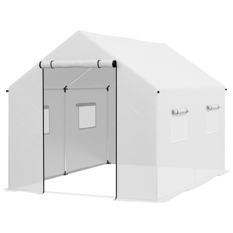Outsunny Estufa tipo Túnel 2x3x2 m Estufa de Exterior com 4 Janelas de Malha e Porta com Fecho de Correr Estufa para Cultivos Anti UV Branco