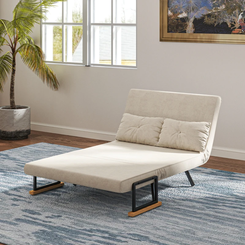 HOMCOM Divano Letto 3 in 1 in Tessuto Effetto Velluto con Schienale Regolabile e 2 Cuscini, 102x73x81 cm, Bianco Crema