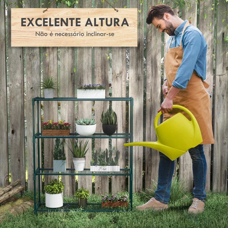 Outsunny Suporte para Plantas Suporte para Vasos de Plantas de 4 Níveis com Estrutura de Aço 89x28x107 cm Verde Escuro