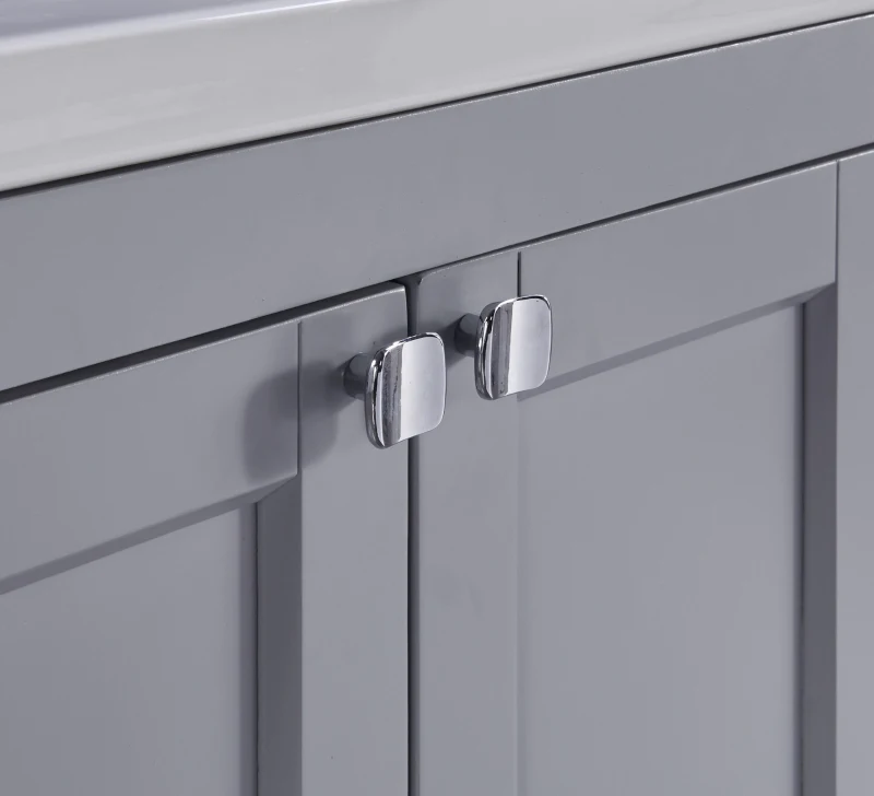 Badmöbel, Einzelwaschtisch mit Unterschrank, 61 cm, Keramik-Waschbecken, leicht zu reinigen, bodenstehendes Design, Anti-Rutsch-Pads, wasserdicht, 61×46×90 cm, Grau+Weiß