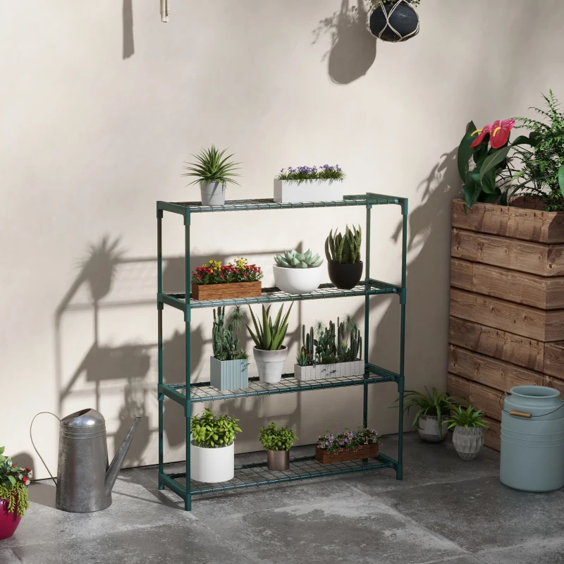 Outsunny Suporte para Plantas Suporte para Vasos de Plantas de 4 Níveis com Estrutura de Aço 89x28x107 cm Verde Escuro