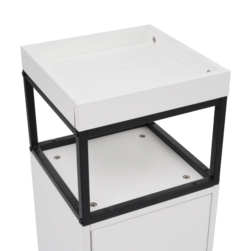 Meuble de salle de bain avec compartiments de rangement, étagères réglables, fixation murale, 30×30×120 cm,Blanc+Noir