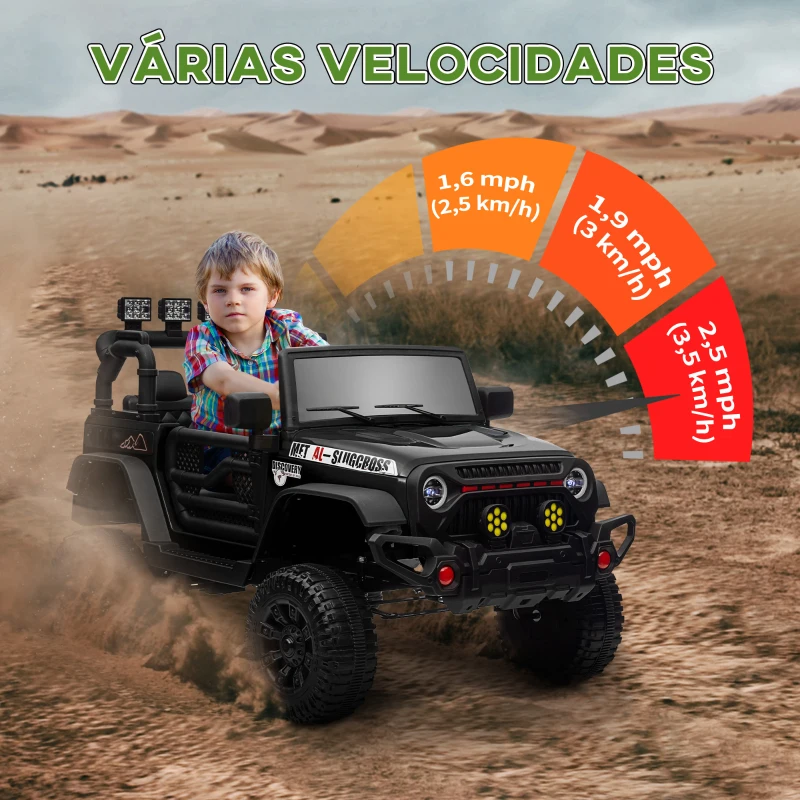 AIYAPLAY Carro Elétrico para Crianças com Bateria de 12V Controlo Remoto Faróis LED Buzina e Música 100x63x65 cm Preto