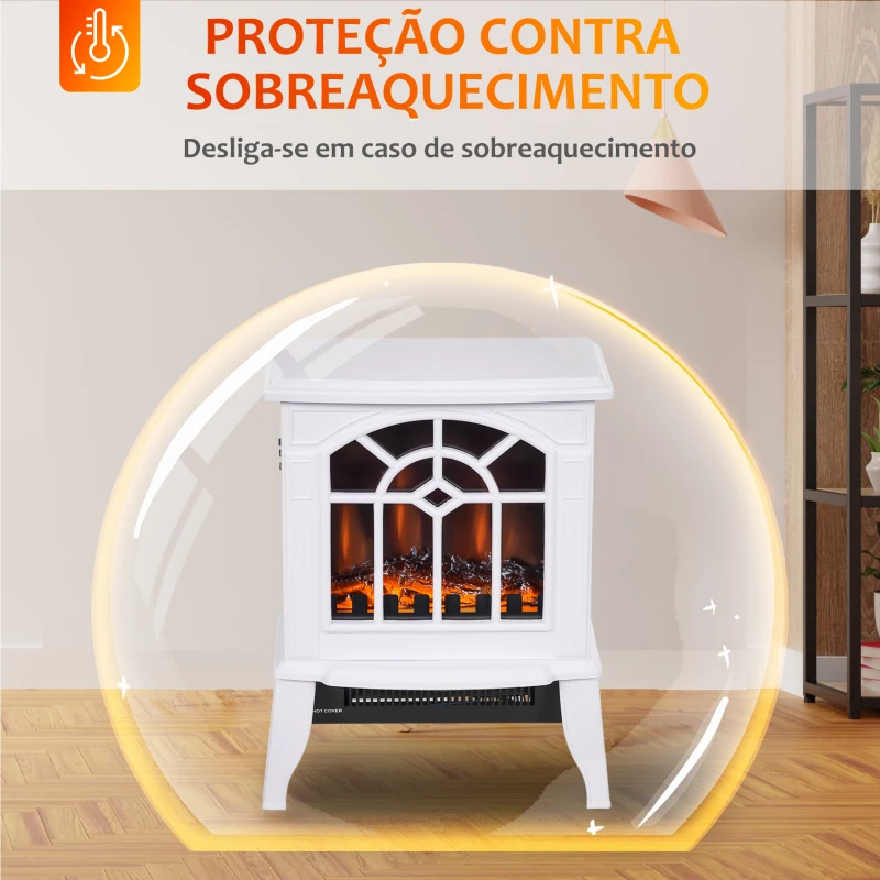 HOMCOM Lareira Elétrica Portátil 1000/2000W com Simulação de Chama Termostato e Proteção de Superaquecimento 36,5x24x46 cm Branco