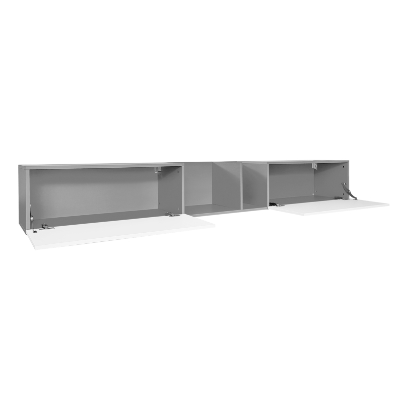 Mobiletto Porta TV Sospeso Extra-Large con 2 Ante e 2 Ripiani Aperti, Sistema Push-to-Open, Supporta TV fino a 90 Pollici, 220x35x30 cm, Bianco