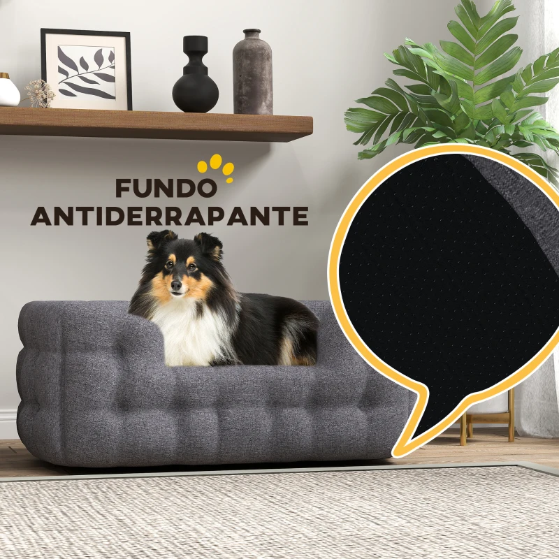 PawHut Cama para Cães Médios Cama para Animais de Estimação com 2 Almofadas Cama para Cães com Base Antiderrapante 90x60x35 cm Cinza