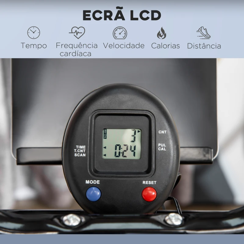 HOMCOM Bicicleta Elíptica com Ecrã LCD Resistência Ajustável Sensor de Frequência Cardiaca e Rodas 90x62x150 cm Preto
