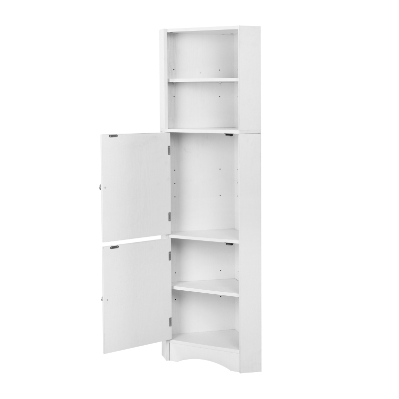 Armoire de salle de bain d'angle avec deux étagères, tablette réglable, 36,5×36,5×155 cm,Blanc