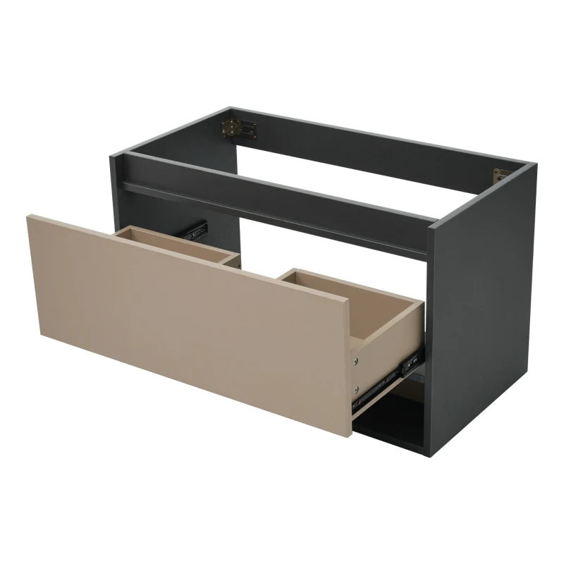 Ensemble de meubles de salle de bain, meuble sous-lavabo suspendu de 90 cm de longeur avec lavabo en céramique, tiroirs et armoire à miroir, montage facile, espace de rangement généreux,Gris