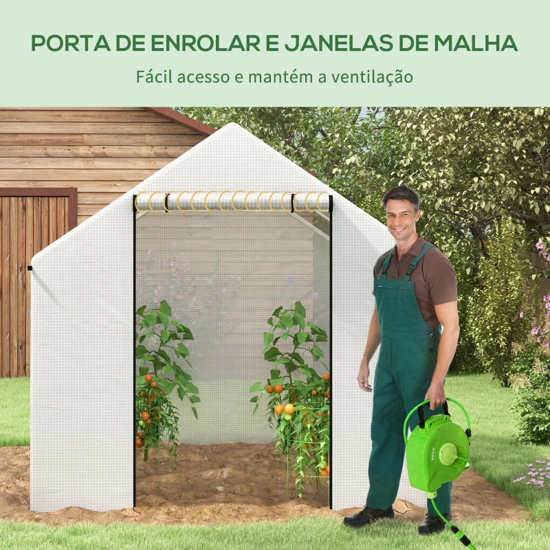 Outsunny Estufa tipo Túnel 2x3x2 m Estufa de Exterior com 4 Janelas de Malha e Porta com Fecho de Correr Estufa para Cultivos Anti UV Branco