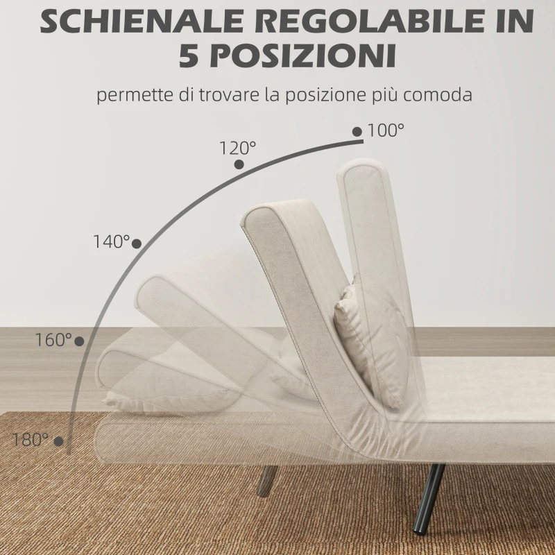HOMCOM Divano Letto 3 in 1 in Tessuto Effetto Velluto con Schienale Regolabile e 2 Cuscini, 102x73x81 cm, Bianco Crema