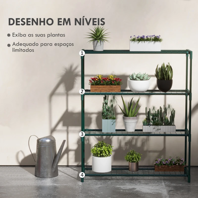 Outsunny Suporte para Plantas Suporte para Vasos de Plantas de 4 Níveis com Estrutura de Aço 89x28x107 cm Verde Escuro