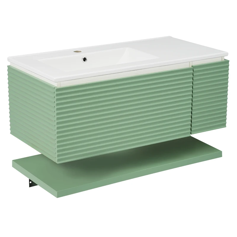 Badmöbel-Set mit Waschbecken, 90,5 cm, 1 Schublade, wasserdicht und langlebig, Soft-Close, einfach zu montieren, 90,5×46,3×37 cm, Grün