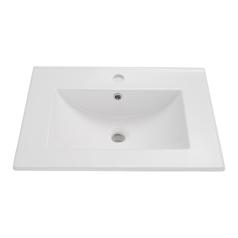 Meuble sous-lavabo suspendu 59 cm de longeur, avec lavabo en céramique et tiroirs, design moderne, 59×46,5×47 cm,Blanc