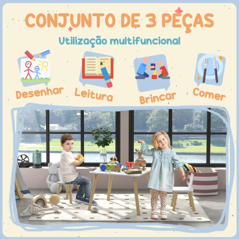 AIYAPLAY Mesa Infantil com Encosto de Cadeiras com Orelhas de Coelho Mesa Infantil para Sala de Jogos de Berçário Branca