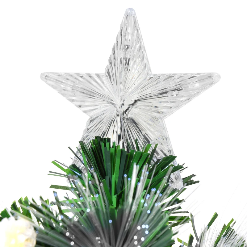 HOMCOM Árvore de Natal 90 cm Árvore de Natal com Fibra Óptica Árvore de Natal Artificial com 90 Luzes LED e 90 Ramos Verde e Branco