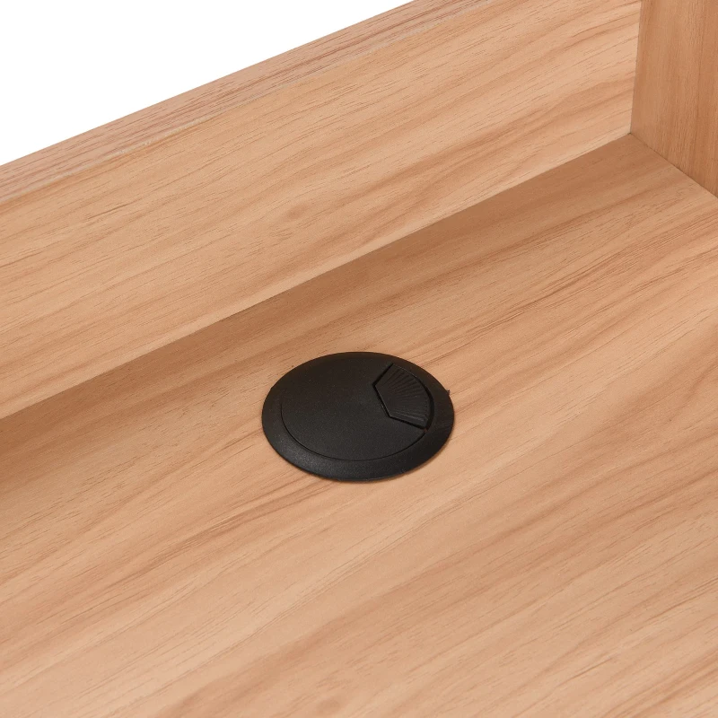 Computertisch mit Regal und Schrank, Arbeitstisch mit Acryltüren, drehbarem Design und Kabelloch, 110×55×180,7 cm, Naturfarbe+Weiß