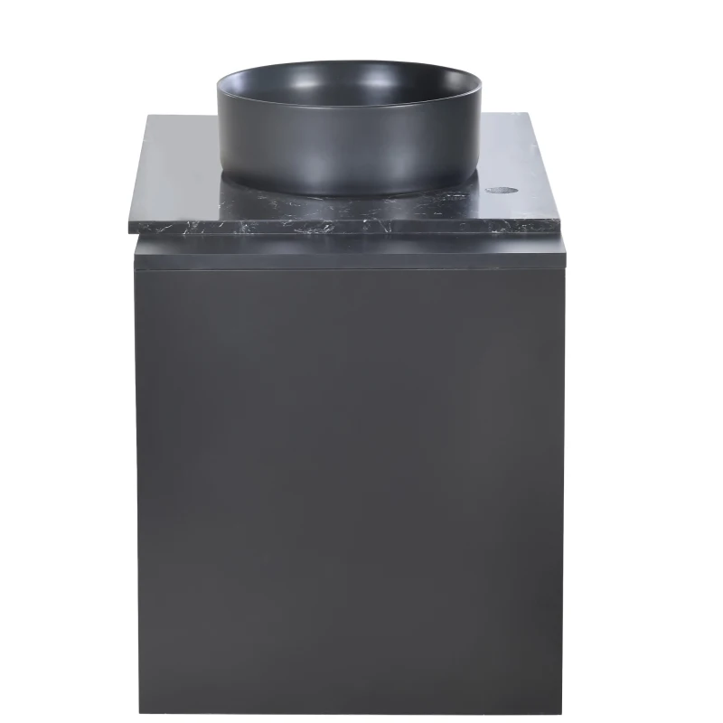 Meuble sous-lavabo suspendu 80 cm de large, avec lavabo en céramique et tiroirs, design moderne, MDF, 80×44×60,5 cm, Noir+Gris