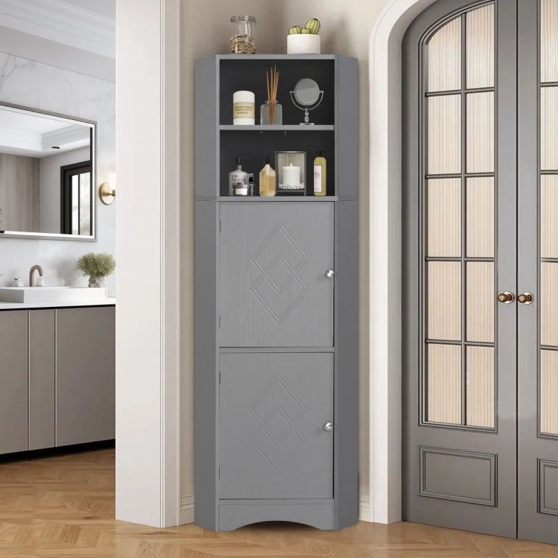 Giluta Mobiletto Portaoggetti Angolare Da Bagno Con Anta In Vetro - Organizer Stretto Per WC E Cucina - MDF Impermeabile