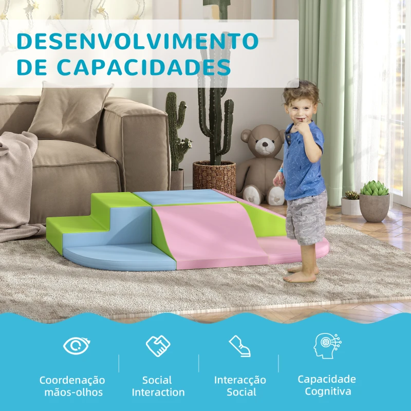 HOMCOM Conjunto de 6 Blocos de Espuma para Crianças de 12-36 Meses Brinquedo Educativo de Construção 150x100x24 cm Multicor