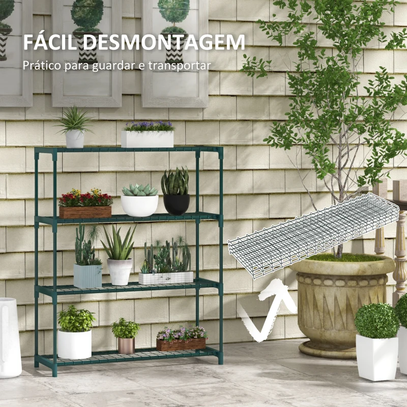 Outsunny Suporte para Plantas Suporte para Vasos de Plantas de 4 Níveis com Estrutura de Aço 89x28x107 cm Verde Escuro