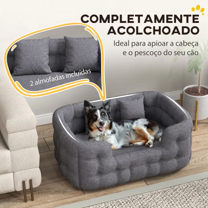 PawHut Cama para Cães Médios Cama para Animais de Estimação com 2 Almofadas Cama para Cães com Base Antiderrapante 90x60x35 cm Cinza