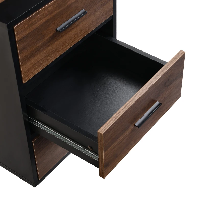 Scrivania da ufficio con 3 cassetti, scrivania industriale, 140×59,5×75 cm, MDF, chiusure soft close, Marrone Scuro