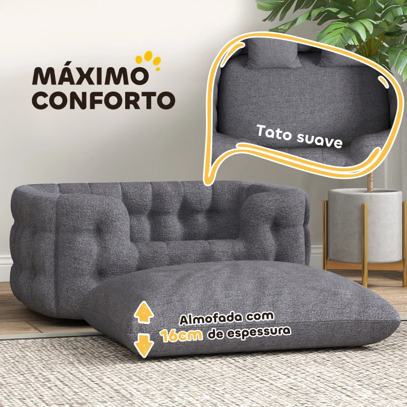 PawHut Cama para Cães Médios Cama para Animais de Estimação com 2 Almofadas Cama para Cães com Base Antiderrapante 90x60x35 cm Cinza