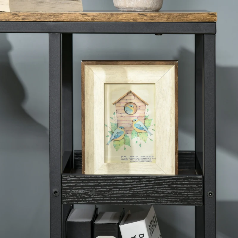 HOMCOM Mesa Auxiliar Industrial em Forma de C com Rodas Prateleiras Abertas e Estrutura de Aço 51x33x66 cm Marrom Escuro e Preto