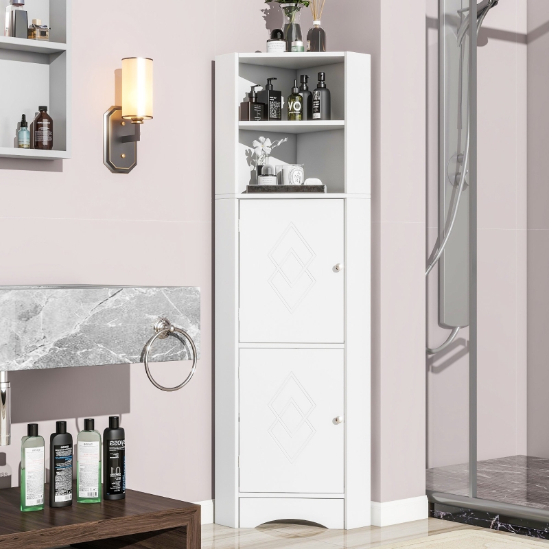 Armoire D'angle Rotative Pour Salle De Bain – 360°, étagères Réglables, Blanc (hnh)