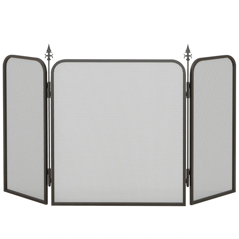 HOMCOM Osłona Przeciwiskrowa do Kominka, Składana, Metal, 96 x 1,3 x 56 cm, Czarna