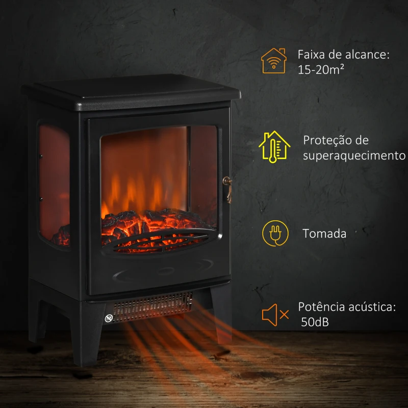HOMCOM Lareira Elétrica 900W/1800W com Temperatura Ajustável e Proteção Sobreaquecimento para 20-25 ㎡ 39x26x54,8 cm Preto