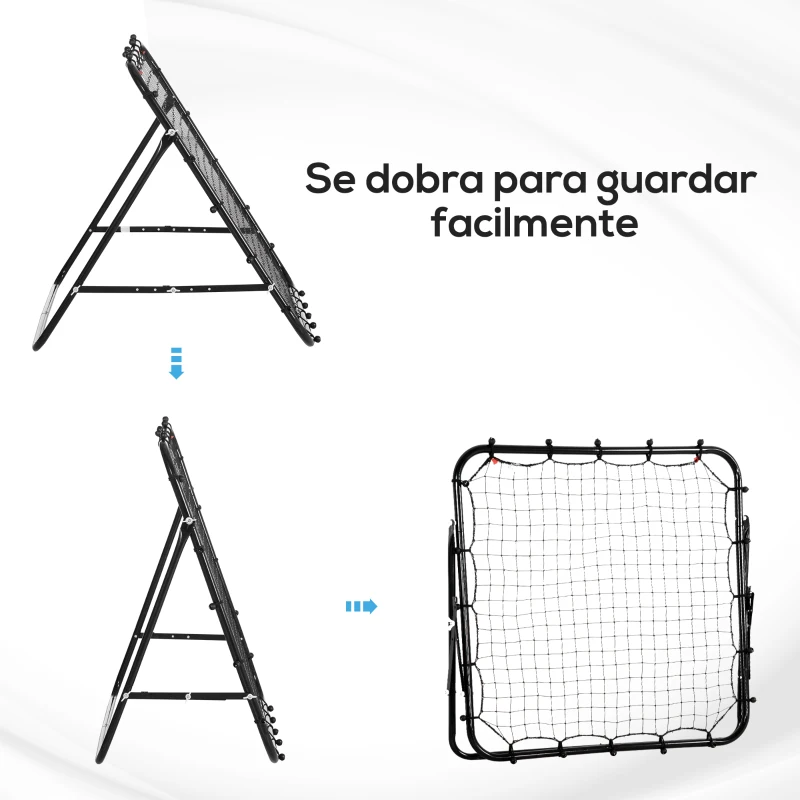 HOMCOM Rede de Rebote de Metal com Ângulo Ajustável e 20 Cordas Elásticas para Treinamento de Futebol 96x80x96 cm Preto
